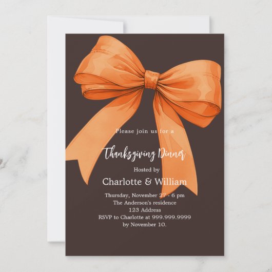 Thanksgiving dinner orange bow bistre brown 招待状 (正面)