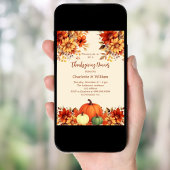 Thanksgiving dinner orange flowers pumpkin 招待状