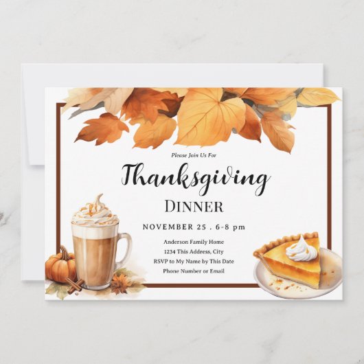 Thanksgiving Dinner pie Horizontal Invitation 招待状 (正面)