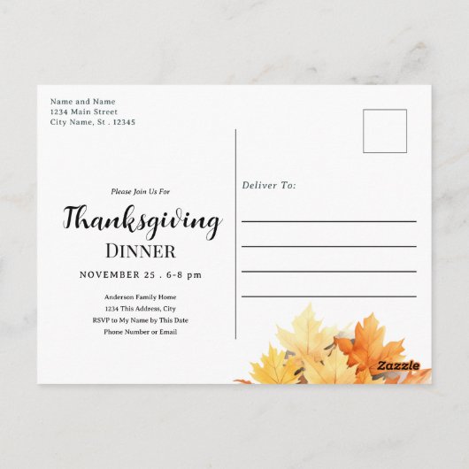 Thanksgiving Dinner Pie Invitation ポストカード (裏面)