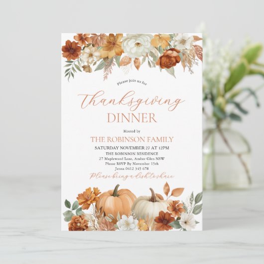 Thanksgiving Dinner Pumpkin Fall Leaves 招待状 (スタンド正面)