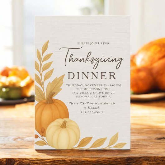 Thanksgiving Dinner Pumpkin Rustic Linen 招待状
