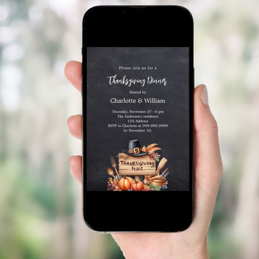 Thanksgiving dinner pumpkins chalkboard 招待状