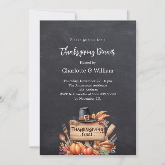 Thanksgiving dinner pumpkins chalkboard 招待状 (正面)