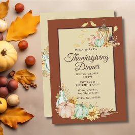 Thanksgiving Dinner Rustic Watercolor Invitation 招待状