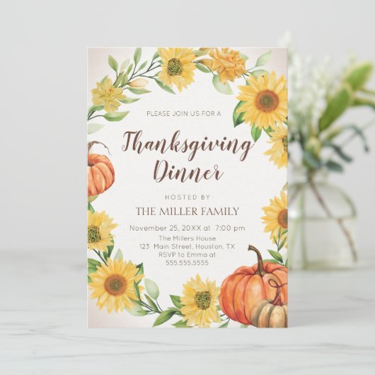 Thanksgiving Dinner Sunflowers & Pumpkins fall 招待状 (スタンド正面)