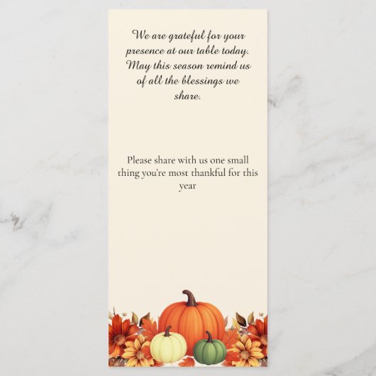 Thanksgiving dinner Thankful Message メニュー (裏面)