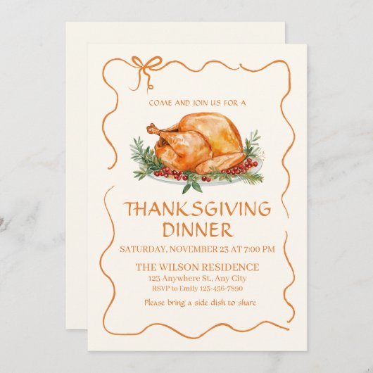 Thanksgiving Dinner Turkey 招待状 (正面/裏面)