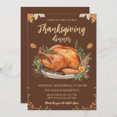 Thanksgiving Dinner Turkey Pumpkins Brown 招待状 (正面/裏面)