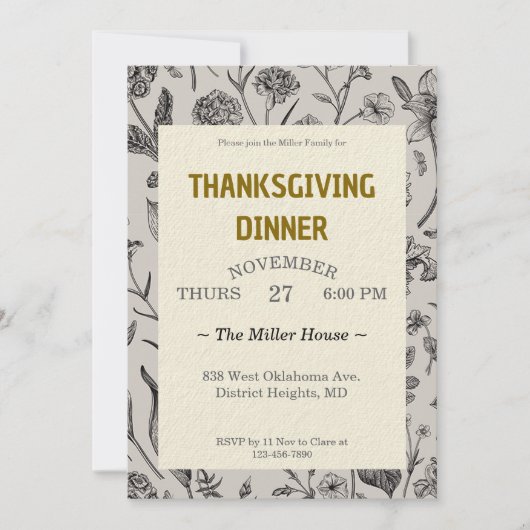 Thanksgiving Dinner Vintage Botanicals Custom 招待状 (正面)
