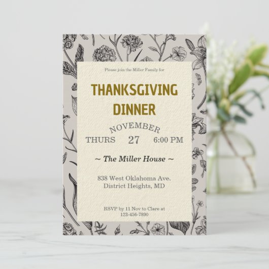 Thanksgiving Dinner Vintage Botanicals Custom 招待状 (スタンド正面)