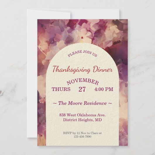 Thanksgiving Dinner Watercolor Florals Custom 招待状 (正面)