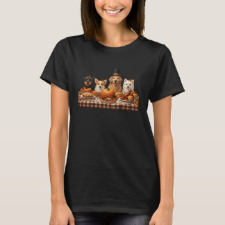Thanksgiving Dogs Dinner Feast Vintage Autumn Fall Tシャツ