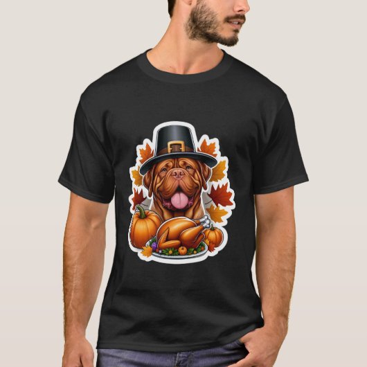 Thanksgiving Dogue de Bordeaux Dog Owner Mom Dad L Tシャツ (正面)