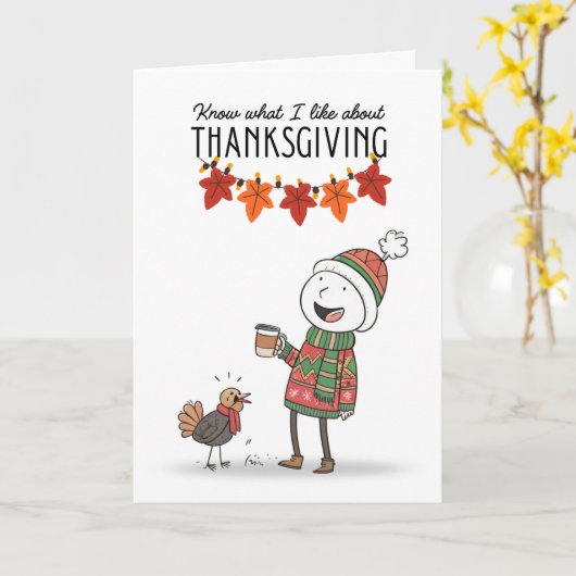 Thanksgiving Doodle Card with Coffee & Turkey カード (黄色い花)