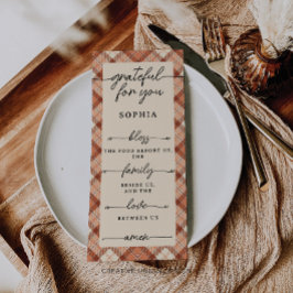 Thanksgiving Double Sided Menu & Place Card Plaid メニュー