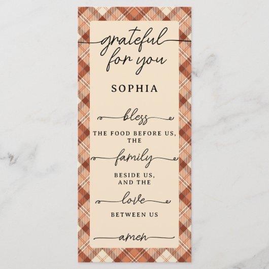 Thanksgiving Double Sided Menu & Place Card Plaid メニュー (正面)