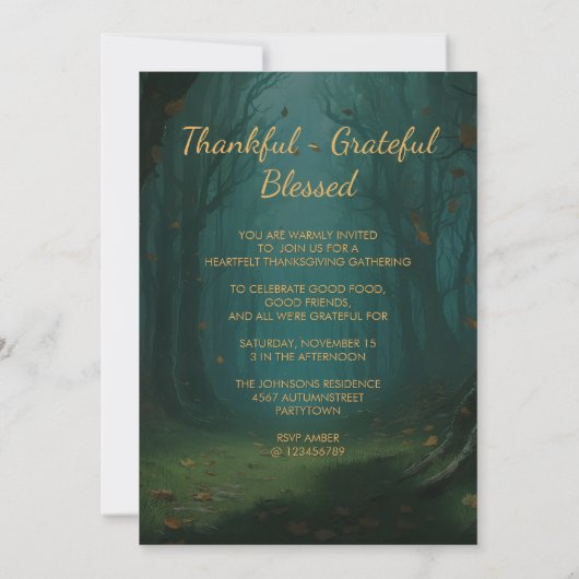 Thanksgiving Enchanted Autumn Fairy Party 招待状 (裏面)