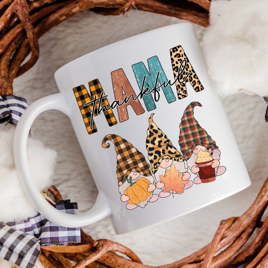 Thanksgiving Fall Gnomes Thankful Mama Plaid コーヒーマグカップ