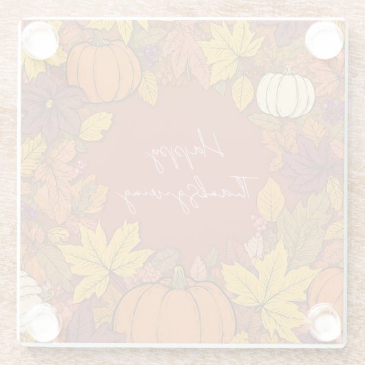 Thanksgiving Fall Pumpkin Greetings ガラスコースター (裏面)
