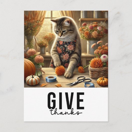 Thanksgiving Fall themed for Cat Lovers  シーズンポストカード (正面)