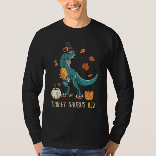 Thanksgiving Family Matching Turkey Saurus Rex Din Tシャツ (正面)