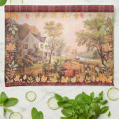 Thanksgiving Farmers Home Harvest Plaid キッチンタオル (折り畳み)