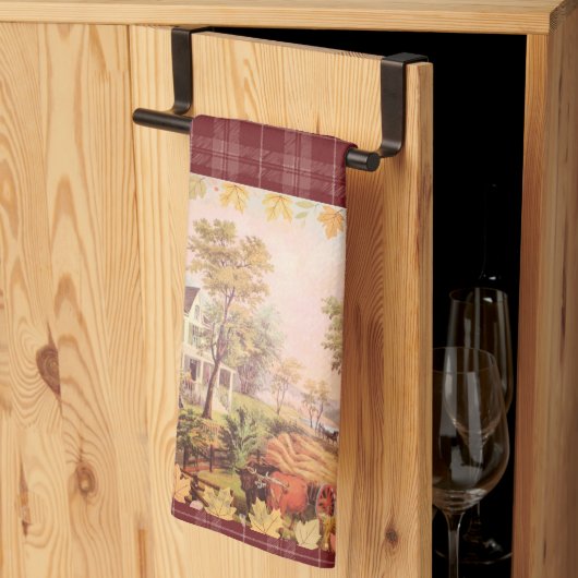 Thanksgiving Farmers Home Harvest Plaid キッチンタオル (三つ折り)