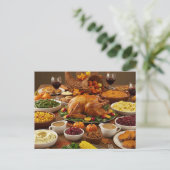 Thanksgiving Feast Postcard Cozy Holiday Dinner シーズンポストカード (スタンド正面)