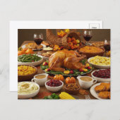 Thanksgiving Feast Postcard Cozy Holiday Dinner シーズンポストカード (正面/裏面)