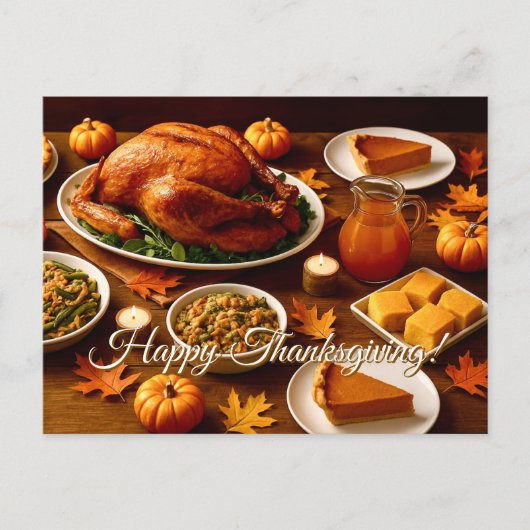 Thanksgiving Feast Table Postcard シーズンポストカード (正面)