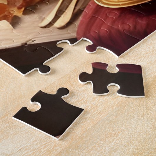 Thanksgiving Feast Turkey, Pies & Fireplace Glow ジグソーパズル (側面)