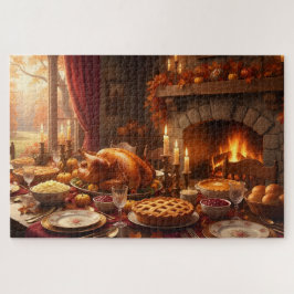 Thanksgiving Feast Turkey, Pies & Fireplace Glow ジグソーパズル