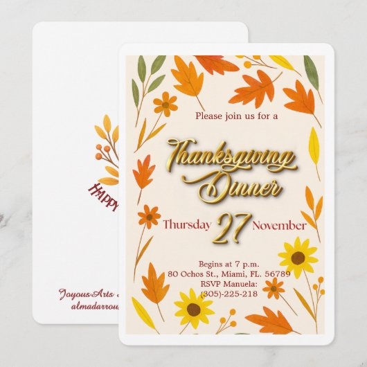 Thanksgiving Flat Holiday Card シーズンカード (正面/裏面)