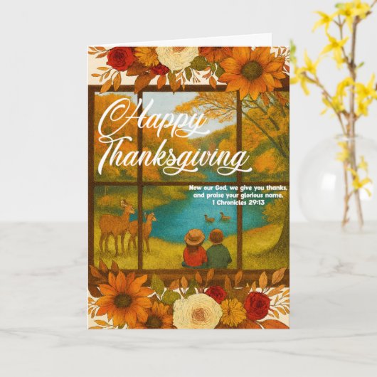 Thanksgiving Folded Greeting Card カード (黄色い花)