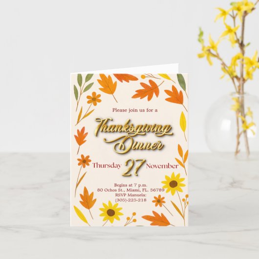 Thanksgiving Folded Greeting Card カード (黄色い花)
