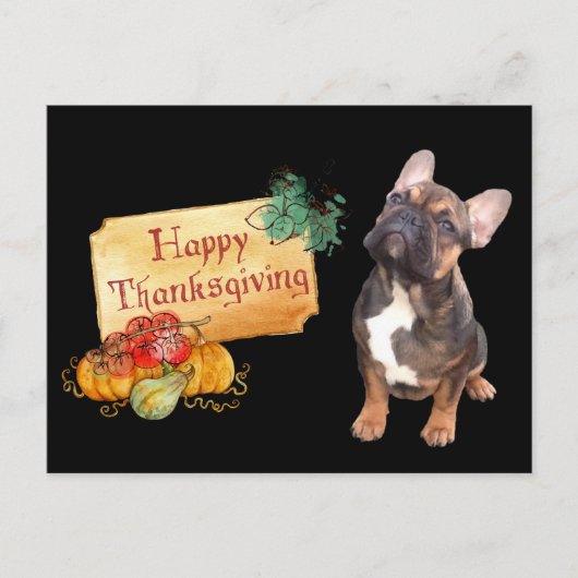 Thanksgiving Französische Bulldogge French Bulldog ポストカード (正面)