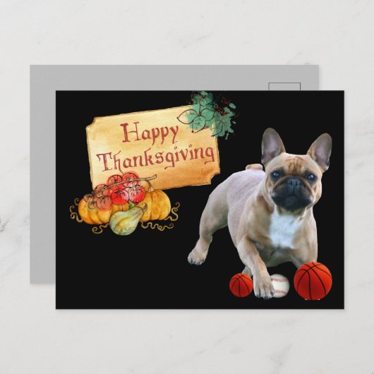 Thanksgiving Französische Bulldogge Postkarte ポストカード (正面/裏面)
