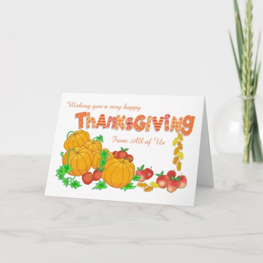 Thanksgiving From All of Us Pumpkins Holiday Card シーズンカード (正面)