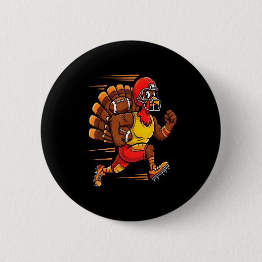 Thanksgiving Funny Turkey Playing Football Men Boy 缶バッジ (正面)