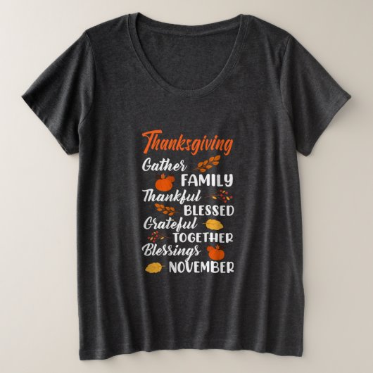 Thanksgiving Gather Family プラスサイズTシャツ (デザイン正面)
