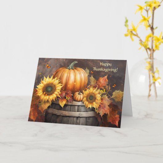 Thanksgiving General with Sunflowers Fall Foliage カード (黄色い花)