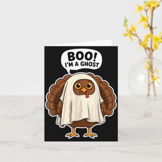Thanksgiving Ghost Turkey Disguise Funny Halloween カード (黄色い花)