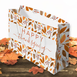 Thanksgiving Gift Bag – Grateful with Fall Leaves  ラージペーパーバッグ