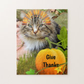 Thanksgiving "Give Thanks" Cute Cat and Pumpkin   ジグソーパズル (縦)