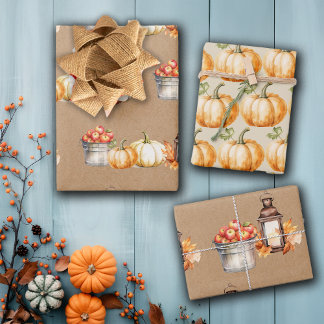 Thanksgiving Give Thanks Pumpkins Apples ラッピングペーパーシート