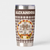 Thanksgiving Give Thanks To The Lord Brown Plaid 保温保冷タンブラー (背面)