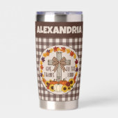 Thanksgiving Give Thanks To The Lord Brown Plaid 保温保冷タンブラー (正面)