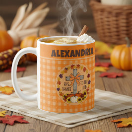 Thanksgiving Give Thanks To The Lord Orange Plaid コーヒーマグカップ