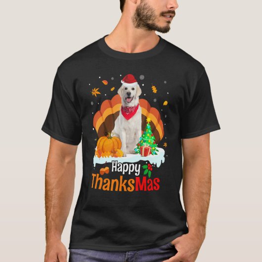 Thanksgiving Golden Retriever Happy Christmas Than Tシャツ (正面)
